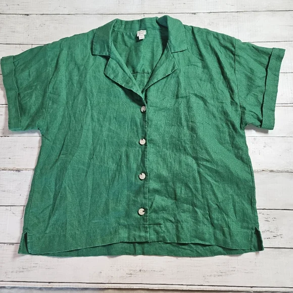 Loft Beach 100% Linen Green Button Up Womens LP - Picture 1 of 10
